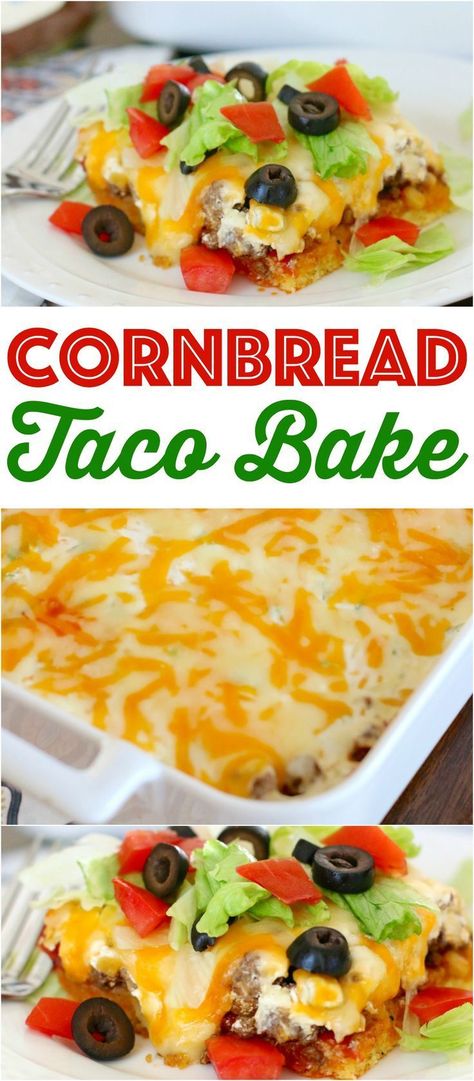 Recipes Using Cornbread, Cornbread Meals, Recipes With Cornbread, Cornbread Taco Bake, Taco Cornbread, Cornbread Taco, Easy Cornbread, Beef Olives, Baked Tacos Recipe