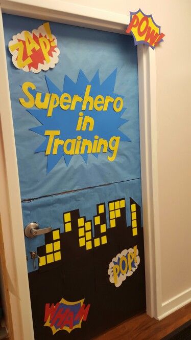 Superheroes classroom door                                                                                                                                                      More Superhero Classroom Door Decorations, Back To School Door Ideas, School Door Ideas, Superhero Classroom Door, Classroom Door Decoration Ideas, Superhero Teacher Appreciation, Superhero Classroom Decorations, Teacher Appreciation Lunch, Back To School Door