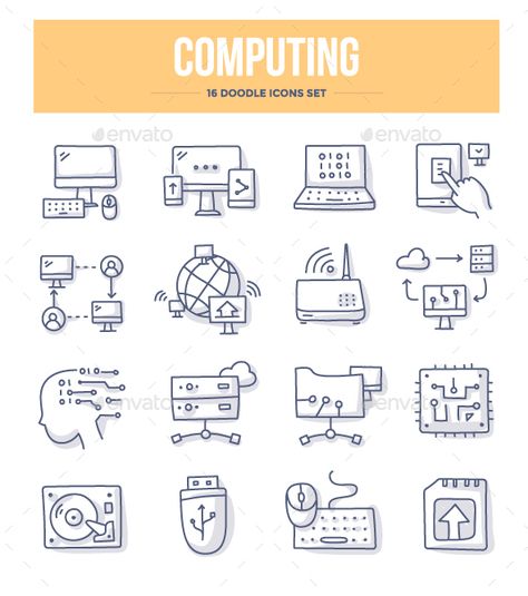 Computing Doodle Icons #Computing, #Doodle, #Icons Computer Doodle Art, Computer Icon Design, Computer Illustration Design, Computer Doodle, Pc Icon, Computer Devices, Computer Illustration, Computer Notes, Doodle Icons