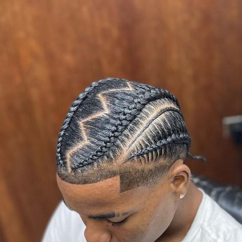 Male Cornrows ♡. Appointments & Walkins Available📲. 📍6th Avenue Barataria on the main ro... Four Braids Men, Braided Male Hairstyles, Men 4 Braids, Mens Braids Hairstyles With Fade, Zig Zag Cornrows Braids For Men, Male Stitch Braids, 6 Braids Men, Straight Back Braids Men, Black Men Braids Hairstyles Cornrows