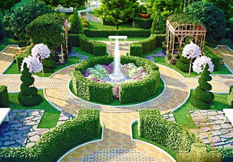 35 Beautiful Landscaping Ideas, Elegant Geometry in Classic Garden Designs Classic Garden Design Landscaping, Elegant Backyard Landscaping, Formal Flower Garden, Classical Garden Design, Formal Garden Design Layout, Farmhouse Landscape Design, English Garden Landscaping, French Garden Ideas, Posh Garden