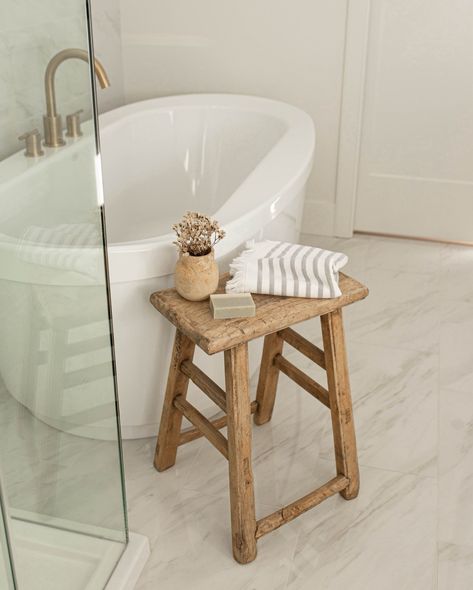 Our favourite thing to do is to show you how to add our pieces to make your home a calming oasis! 🧘🧘‍♀️🧘🏽‍♂️ Bathtub Side Table Ideas, Stool In Bathroom Decor, Bathroom Stool Styling, Bath Stool Styling, Bathroom Stool Ideas, Bathroom Stools Decor, Stool Bathroom Decor, Stool Decor, Cosy Candles