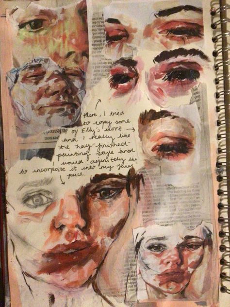 Elly Smallwood Portraits, Elly Smallwood Art, A Level Portraiture Sketchbook Pages, Elly Smallwood Artist Research, Gcse Artists To Study, Distortion Artist Research, Portrait Art Gcse Sketchbook Pages, Artists To Study For Gcse, Gcse Art Portraiture