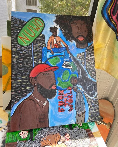 Instagram my.b.s.iskey Brent Faiyaz Painting, Sonder Son, Drake Album Cover, Drake Album, Disney Canvas Art, Brent Faiyaz, Disney Canvas, Dream Music, Baby Painting