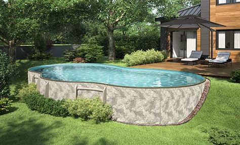 Pool Steps Inground, Hillside Pool, Round Above Ground Pool, Pool Deck Plans, Above Ground Pool Liners, Semi Inground Pools, Best Above Ground Pool, Sloped Yard, Sloped Backyard