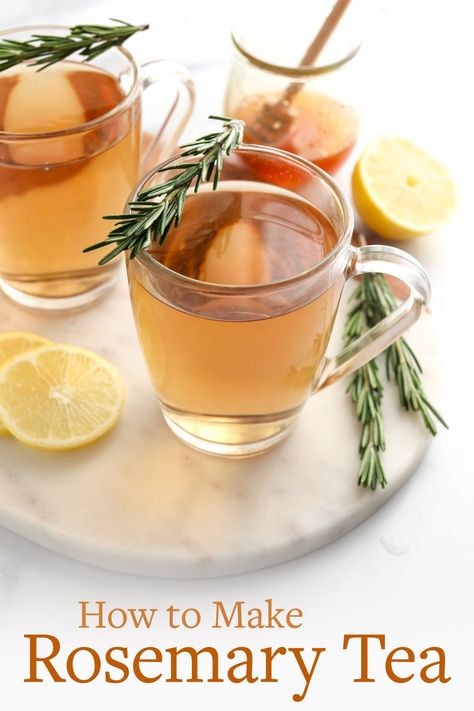 Rosemary tea is a comforting drink made with just 2 ingredients. It's a healthy recipe that you can enjoy hot, or iced! Rosemary Tea Recipe, Elderberry Tea, Rosemary Recipes, Rosemary Tea, Uses For Vicks, Homemade Tea, Herbal Teas Recipes, Healthy Teas, Cold Home Remedies