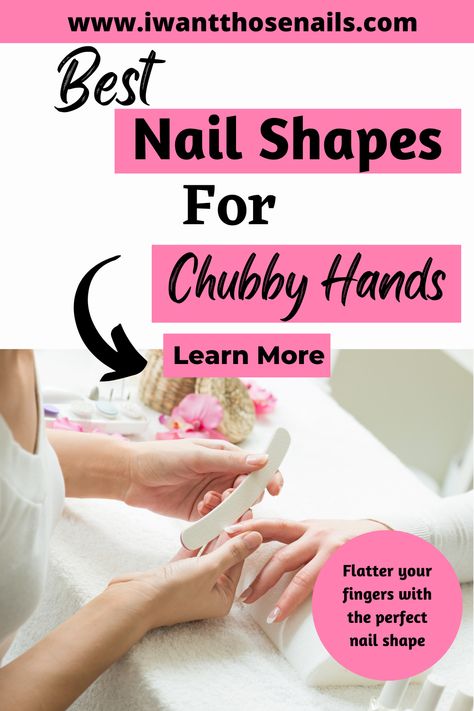 Looking for the best nail shapes to flatter your chubby fingers? Our expert guide will show you the top nail shapes for chubby hands that will make your fingers appear slimmer and more elegant. For short or long nails, almond to stiletto, we've the perfect nail shape for you. Nail Styles For Short Fingers, Manicure For Short Fingers, Nail For Short Fingers, Nails On Short Fingers, Acrylic Nails For Short Fingers, Short Fingers Nails, Elegant Nail Shape, Best Nails For Short Fingers, Nails For Chunky Fingers