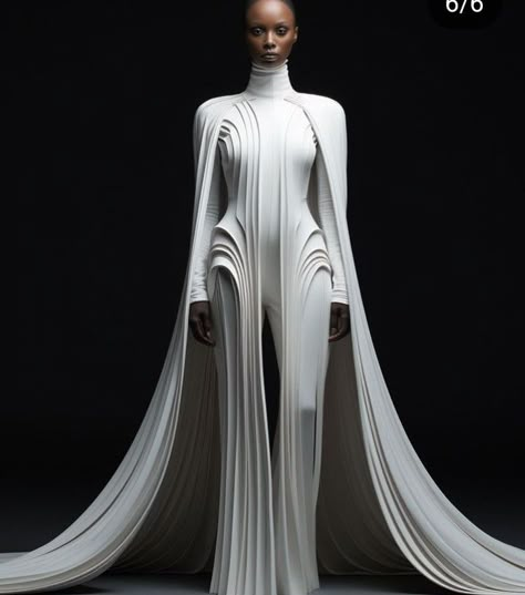 Futuristic Minimalism Fashion, White Futuristic Aesthetic, Utopian Fashion, Science Fiction Fashion, Futuristic Wedding, Matrix Fashion, Deconstructed Dress, Futuristic Elegance, Villain Dresses