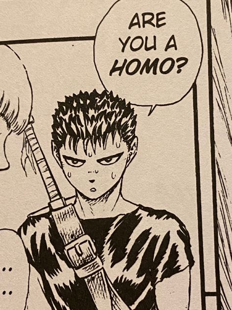 Berserk Reaction Pic, Cursed Manga Panels, Edited Manga Panels Funny, Funny Cursed Doodles, Manga Men Drawing, Berserk Meme Funny, Guts Manga Panel, Berserk Funny, Guts X Griffith