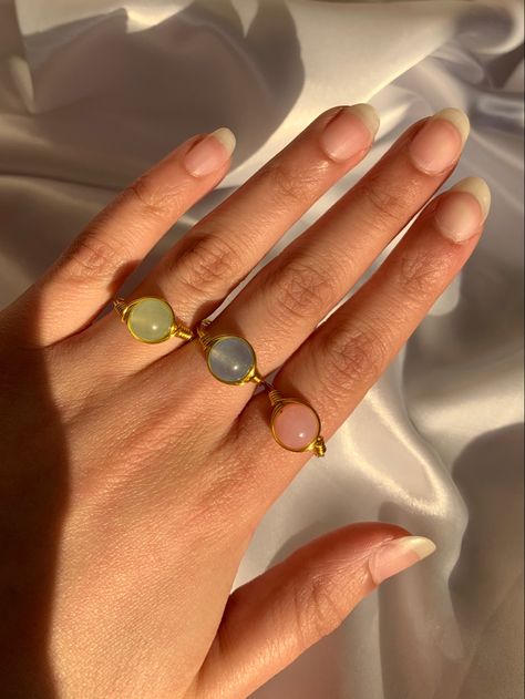 Pinterest Jewellery, Green Aesthetic Sage, Crystal Wire Rings, Sage Jewelry, Girly Rings, Aesthetic Sage Green, Pink Rings, Sage Green Aesthetic, Pinterest Jewelry