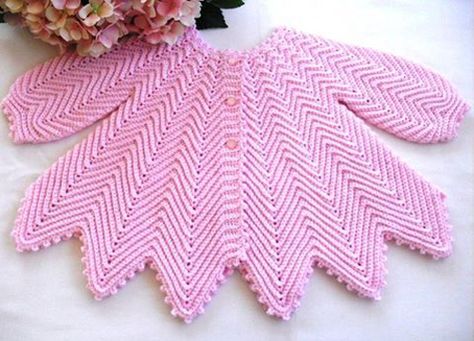 Baby Zig-zag Crochet Jacket - Free Pattern                                                                                                                                                                                 Más Free Crochet Jacket Patterns, Toddler Crochet Patterns, Baby Jackets Pattern, Zig Zag Crochet, Crochet Jacket Pattern, Crochet Baby Jacket, Crochet Baby Girl Dress, Crochet Baby Hat Patterns, Crochet Baby Girl