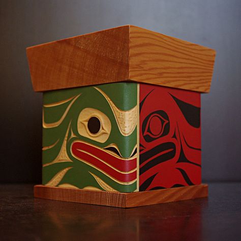 Yellow Cedar, Pacific Northwest Art, Native Design, Bubble Art, Northwest Coast, Wood Carvings, Painted Boxes, Coastal Art, Native Art