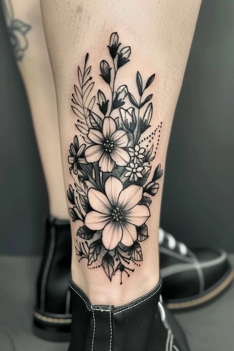 February Birth Flower Tattoo, February Flower Tattoo, Violet Flower Tattoo, Violet Flower Tattoos, Black And White Flower Tattoo, Violet Tattoo, February Birth Flowers, Birth Flower Tattoos, Tasteful Tattoos