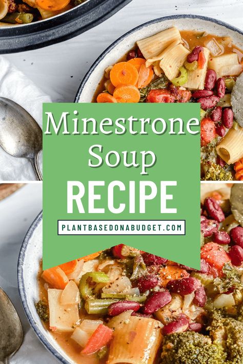 Vegan Minestrone Soup Jackfruit Chicken, Stew Ideas, Vegan Minestrone, Vegan Minestrone Soup, Plant Proteins, Minestrone Soup Recipe, Soup And Stew Recipes, Vegan Parmesan Cheese, Tomato Broth