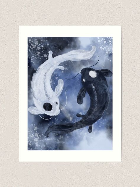 "Yin Yang Spirit Koi" Art Print by Hey-Matches | Redbubble Tui And La, Yin Yang Koi, Yin Yang Art, Koi Art, Watercolor Fish, Yin And Yang, Fish Painting, Ying Yang, Fish Art