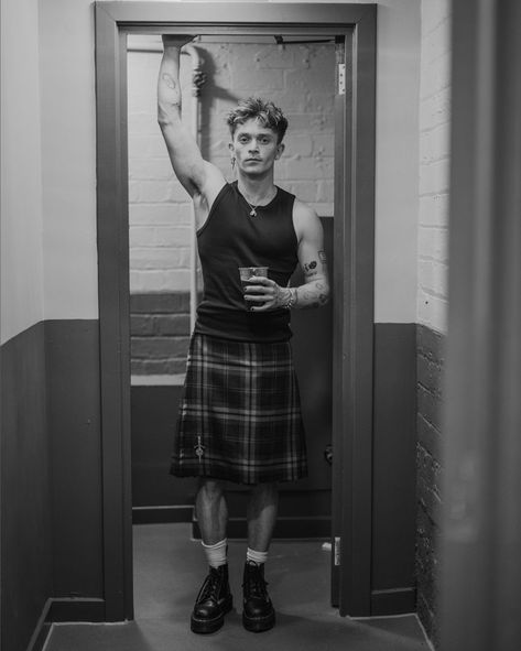 Hit records and a touch of tartan, what a night at @thevamps Glasgow show last night! We were delighted to see a piece of our Scottish style on stage as @connorball rocked out in our exclusive Islay Mist. We loved his modern take on our tartan! Keep your eyes peeled for our kilt making another appearance tonight.✨ @o2academygla . . . #kingsofkilts #tartan #meninkilts #kilted #thevamps #thevampsband #thevampsconnor #connorball #glasgow #thevampsbrad #thevampsjames #thevampstris #kilt #glasg... Scottish Kilt Aesthetic, Casual Kilt Outfit Men, Kilt Men Fashion, Kilt Men, Hot Scottish Men, Kilt Wedding, Connor Ball, Scottish Style, Scottish Man