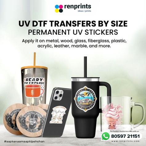 Take your custom stickers to the next level with Renprints' UV DTF sticker printing. Renprints custom UV DTF stickers are best for: ✅️ Vibrant colors that pop. ✅️ Durable and long-lasting. ✅️ Waterproof and UV resistant. ✅️ Applicable for Metal, Wood, Glass, Fiberglass, Plastic, Acrylic, Leather, Marble etc. Get ready to stick out from the crowd! Order now and let's get printing! ☎️ +91- 80589721151 🌐 www.renprints.com #Renprints #UVPrinting #DTFStickers #CustomStickers #Branding #SmallBusin... Sticker Printing, Small B, Uv Dtf, Stick It Out, Wood Glass, Uv Printing, Print Stickers, Next Level, Custom Stickers