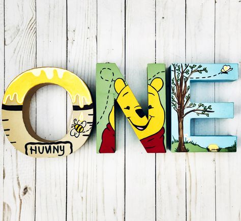 Winnie The Pooh Painted Letters, Winnie The Pooh Name Letters, Winnie The Pooh Name Sign, Winnie The Pooh Letters Alphabet, Harry Potter Painted Wood Letters, Disney Princess Letter, Diy Wooden Letters, Winnie The Pooh Wooden Letters, Disney Wooden Letters