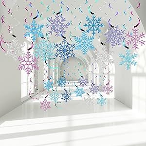 Christmas Ceiling Decor, Christmas Ceiling, 30th Birthday Party Themes, Snowflake Swirl, Wonderland Party Decorations, Snowflake Garland, Winter Wonderland Theme, Frozen Theme Party, Winter Wonderland Party