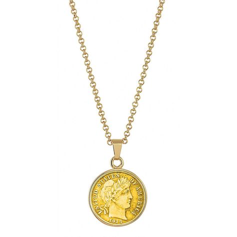 American Coin Treasures Gold-Layered Silver Barber Dime Goldtone Coin Pendant Necklace with 18 Chain Gold Coin Jewelry, Gold Medallion Necklace, Link Jewelry, Silver Dimes, Coin Pendant Necklace, Gold Medallion, Gold Chains For Men, Coin Jewelry, Jewelry Online Shopping