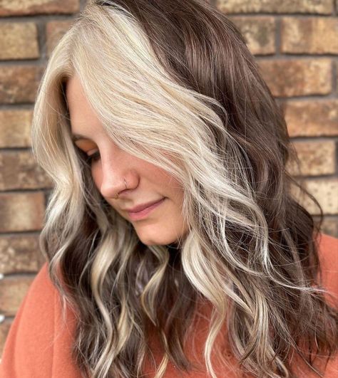 Hair Skunk Stripe, Skunk Stripe Hair, Trend Hairstyle, Chunky Blonde Highlights, Stripe Hair, Color Block Hair, Skunk Stripe, Money Piece, Hairstyles For Layered Hair