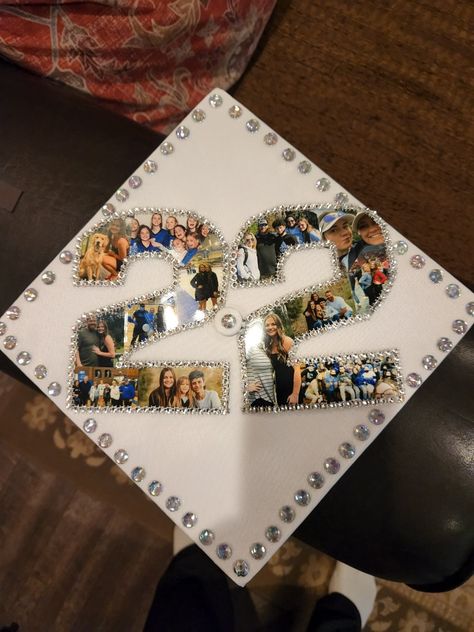 Grad Cap Designs With Pictures, Decorate Cap For Graduation High School, Hat Graduation Decoration, Grad Cap Ideas With Pictures, Graduation Cap Pictures Collage, Grad Cap Decorations High School, Photo Grad Cap, The Rest Is Still Unwritten Grad Cap, Graduation Cap Designs Pictures