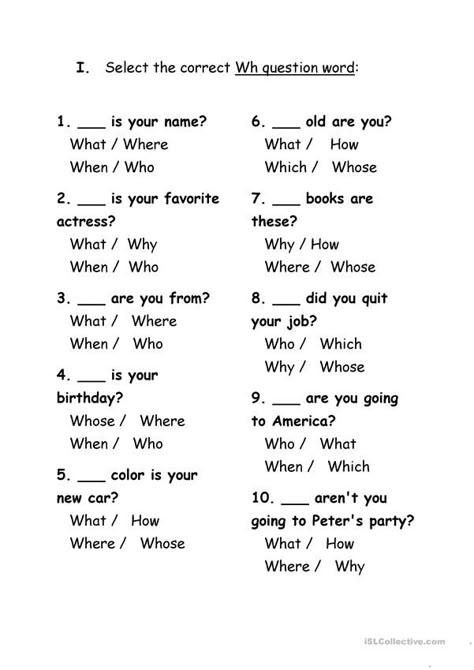 Wh Question Words, Wh Questions Exercises, Question Words, Grammar For Kids, Grammar Exercises, Teaching English Grammar, English Grammar Worksheets, Learning English For Kids, English Test