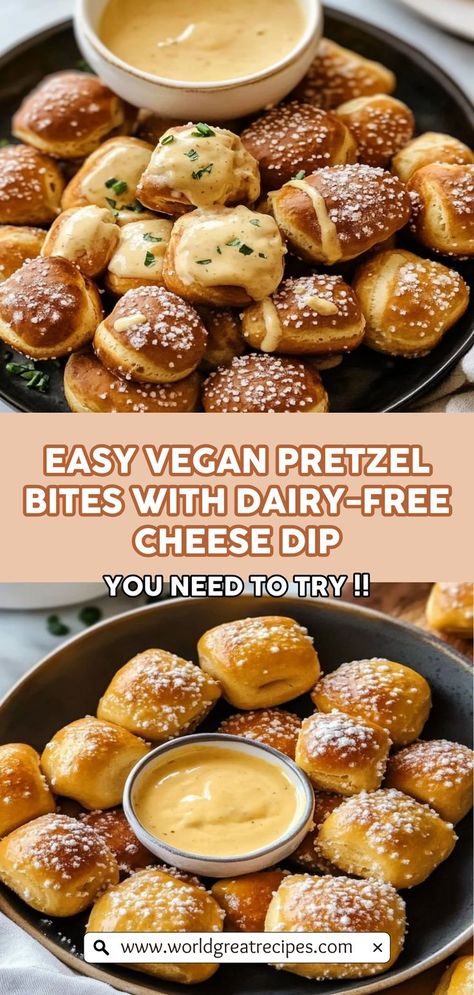 Treat yourself to homemade soft pretzel bites served with a rich and flavorful vegan cheese sauce that everyone will love! This recipe showcases the perfect combination of chewy pretzels and a creamy, cheesy dip made from wholesome, plant-based ingredients. Ideal for parties, snack time, or movie nights, these pretzel bites are easy to make and even easier to devour. Discover how to elevate your snack game with this delightful combination. Vegan Recipes Appetizers, Vegan Dips For Parties, Vegan Snacks For Party, Vegan Soft Pretzels, Homemade Soft Pretzel Bites, Appetizer Vegan, Vegan Snacks On The Go, Quick Easy Family Meals, Vegan Cheese Sauce Recipe