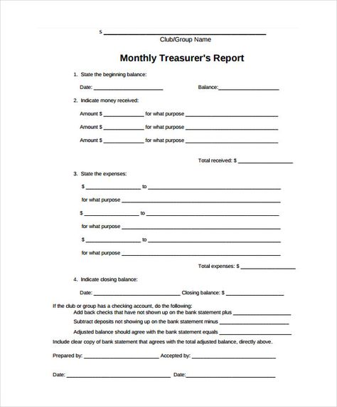 Treasurer Report Template - 10+ Free Sample, Example, Format Download | Free & Premium Templates Attendance Rpw Template, Pto Treasurer Free Printable, Booster Club Treasurer Forms, Booster Club, Booster Club Membership, Pta Treasurer, Profit Loss Statement Templates, Pta Budget Template, Non Profit Treasurer Report Template