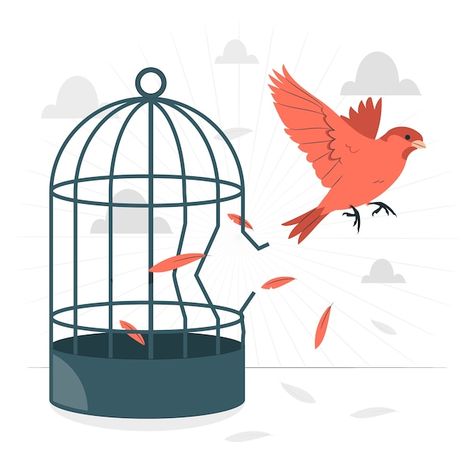 Free vector bird breaking out of cage co... | Free Vector #Freepik #freevector #cage #freedom-bird #peace #freedom Bird Free, Concept Illustration, Bird Cage, Graphic Resources, Banners, Vector Free, Birds, ? Logo, Art