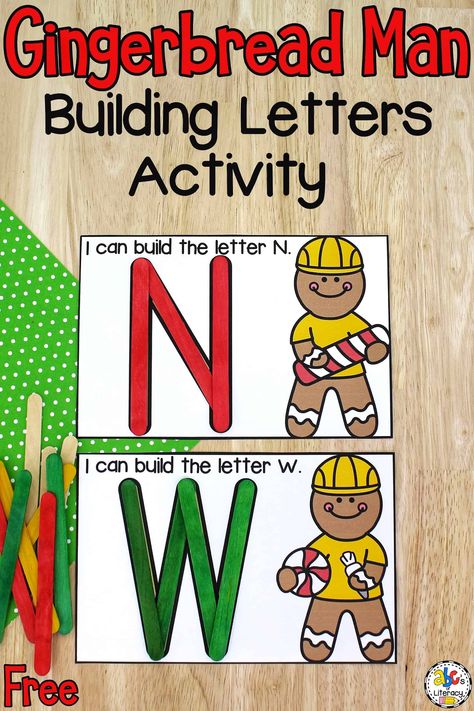 December Fine Motor Activities, Prek Gingerbread, Free Printable Gingerbread Man, Gingerbread Kindergarten, Gingerbread Preschool, Gingerbread Man Preschool, Preschool Gingerbread, Christmas Literacy Activities, December Lesson Plans