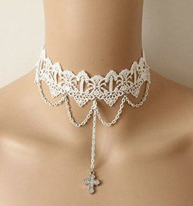 Amazon.com: EMAXELER Lolita Gothic Vintage Stylish Romantic Clear Ribbon Choker… White Lace Choker, Elegant Choker, White Choker, Lace Choker Necklace, Cross Choker, Queen Jewelry, Cheap Necklaces, Lace Choker, Lace Necklace