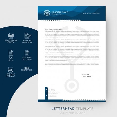 Hospital corporate letterhead template | Premium Vector #Freepik #vector #template #medical #letterhead #layout Medical Letterhead, Watercolor Splash Png, Splash Png, Infographic Design Template, Medical Design, Letterhead Template, Letterhead Design, Vector Template, Watercolor Splash