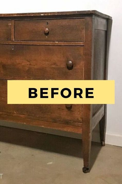 Wood Dresser Makeover, Diy Weathered Wood, Wood Dressers Makeover, Dresser Makeover Diy, Thrifted Furniture, Before And After Transformation, Upcycle Dresser, Weathered Wood Finish, Thrifted Home