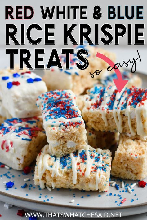 Blue Rice Krispie Treats, Chocolate Dipped Rice Krispie Treats, Homemade Rice Krispies Treats, Easy Treats To Make, Blue Rice, Krispie Treats Recipe, Patriotic Desserts, 4th Of July Desserts, Chocolate Covered Treats