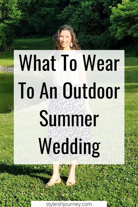 An outfit to wear for a backyard summer wedding. Wedding guest attire for guests for a summer wedding outdoors. Casual Backyard Wedding Guest Outfit, Best Wedding Guest Dresses Summer Casual, Backyard Wedding 200 Guests, What To Wear To An Outdoor Wedding, Outdoor Wedding Outfit Guest Summer, Outdoor Casual Wedding Outfit Guest, Outdoor Wedding Attire For Guests, Outdoor Wedding Outfit Guest, Backyard Wedding Guest Outfit