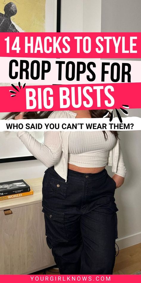 Struggling to style crop tops for your big bust? Look no further, we've got all the solutions and best finds right here! From finding the right fit to accessorizing for a flattering look, let us show you how to flaunt your curves with confidence. Check it out now! Shein Outfits Big Bust, Crop Top Without Showing Belly, Crop Top For Big Bust, Cute Tops For Big Bust, Going Out Outfits Big Bust, Crop Tops For Big Busted Women, Crop Top Big Bust Outfit, Tank Top For Big Bust, Crop Tops For Big Busts