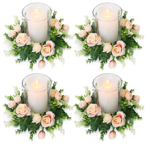 PRICES MAY VARY. Candle Ring Centerpiece - The spring candle wreaths are perfect to add a little green for your wedding centerpiece, use rose candle garland to dress up your event table, and impress your guests with these dainty tabletop decorations Holiday Candle Rings - Tie in champagne rose flowers with eucalyptus candle rings to step up the romantic atmosphere. Use this artificial floral wreath to celebrate Christmas, welcome spring, summer, all seasons, and each holiday Full & Realistic - S Centerpiece For Round Table Wedding, Blush Centerpiece Wedding, Peonies Centerpiece Wedding, Mason Jar Center Pieces, Cherry Blossom Table Decor, Blush Pink And Sage Green Wedding Centerpieces, Dusty Rose Wedding Table Settings, 50th Birthday Table Centerpieces, Dusty Rose And Eucalyptus Centerpieces