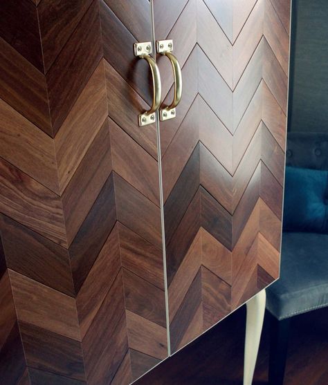 SO COOL!! with FREE plans cut list and supply list! How to: Make a DIY Wooden Cabinet from Upcycled Flooring Scraps by Man Made Herringbone Cabinet, Prefinished Hardwood, Wooden Cabinet, Metal Tile, Diy Store, Diy Cabinets, Wooden Cabinets, Cheap Furniture, Laminate Flooring