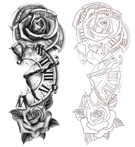 Tattoo Stencils For Men, Half Sleeve Tattoo Stencils, Half Sleeve Tattoos Drawings, Rose Tattoos For Men, Pretty Hand Tattoos, Men Tattoos Arm Sleeve, Tattoos For Women Half Sleeve, Forearm Tattoo Design, Muster Tattoos