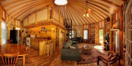 Get back to nature in style with these stunning yurt homes. Yurt Loft, Totoro House, Pink Cabin, Yurt Kits, Yurt Ideas, Yurt Interior, Yurt Home, Yurt Living, Casa Hobbit