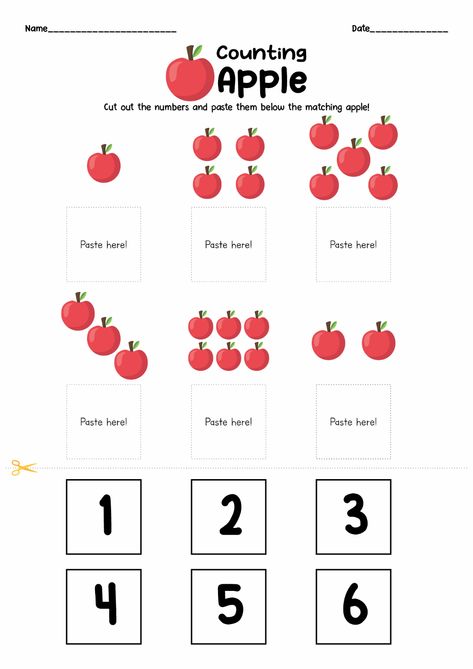 Cut and Paste Numbers 1 6 Worksheet Alphabet Letter Templates, Number Worksheets Kindergarten, Preschool Number Worksheets, Math Magic, Math Sheets, Cut And Paste Worksheets, Counting Worksheets, Numbers Kindergarten, Counting Numbers