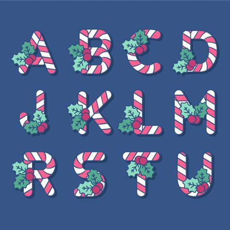 Alphabet letter set featuring letters A to Z in Christmas candy cane style. Use this Royalty-free alphabet letter set for personal or Commercial use, including Freelance design and business purposes. Christmas Lettering Alphabet, Christmas Letters Alphabet, Candy Cane Letters, Christmas Alphabet Letters, Nightmare Before Christmas Font, Christmas Fonts Alphabet, Canva Christmas, Typography Christmas, Alphabet Christmas