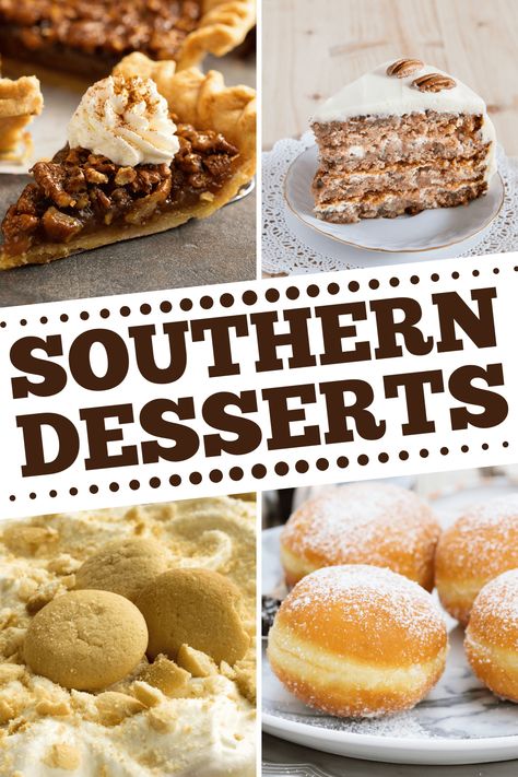 Looking for the best southern desserts to make? From cakes to cobbler to pecan pie, y'all will love these classic treats from the south. Southern Baking Desserts, Kentucky Dessert Recipes, Quick And Easy Southern Desserts, Thanksgiving Desserts Southern, Easy Southern Dessert Recipes, Southern Pies Recipes, Southern Pastries, Southern Banana Cake, Fancy Southern Food