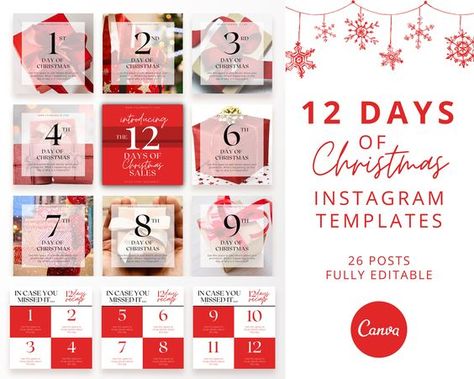 12 Days of Christmas Instagram Templates for Retail Shops, 12 Days Promotion Insta Templates, Canva Holiday Shopping, Editable Social Media Font #font fonts #fonts christmas fonts #christmasfonts Christmas font #christmasfont 11.468 12 Days Of Christmas Instagram Posts, Christmas Promotion Design, Free Christmas Font, Merry Christmas Writing, 10 Days Of Christmas, Christmas Retail, Insta Templates, Christmas Advertising, Christmas Fonts Free