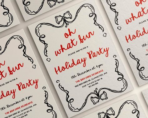 Introducing our Whimsical Hand-Drawn Style Holiday Christmas "Oh What Fun" Holiday Party Invitation Editable Template - the perfect way to set the tone for a joyous and intimate celebration. This charming template features delightful, hand-drawn illustrations that exude a playful elegance, ensuring your guests feel the love and excitement from the moment they receive their invitation. The fully editable color palette adds a touch of romance, while the funky whimsical design elements create an in Christmas Themed Invitations, Christmas Party Template, Retro Holiday Party, Holiday Card Illustration, Vintage Christmas Invitation, Vintage Christmas Party Invitations, Romantic Invitations, Festive Invitation, Holiday Recipe Card