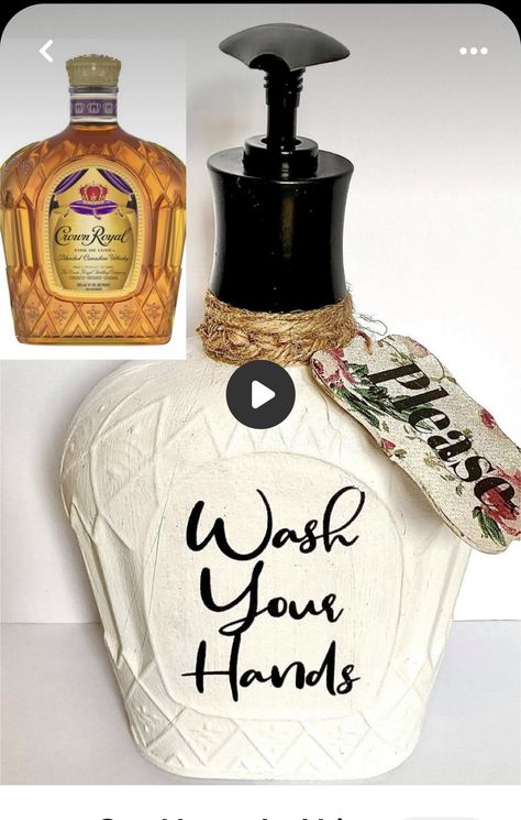 Recycled Liquor Bottles Diy Ideas, Whiskey Bottle Soap Dispenser Diy, Reuse Liquor Bottles Diy, Repurposed Wine Bottles Diy, Cricut Liquor Bottle, Diy Western Kitchen Decor, Crown Bottle Ideas, Repurpose Crown Royal Bags, Crown Royal Pumpkin Bottle