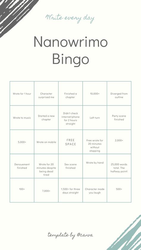 Writing Bingo Challenge, Nanowrimo Aesthetic, Nanowrimo Preptober, Preptober Nanowrimo, Nanowrimo Prompts, Writing Bingo, Nanowrimo Calendar, Nanowrimo Prep, Nanowrimo Inspiration