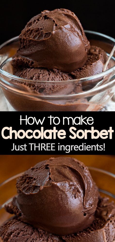 How To Make Chocolate Sorbet (Easy Chocolate Dessert) Dark Chocolate Sorbet, Cold Creamy Desserts, Sherbert Ice Cream Recipes, Pure Food Recipes, Chocolate Dessert Healthy, Frozen Chocolate Dessert, Homemade Sorbet Recipe Easy, Things To Make With Chocolate Milk, Dairy Free Sorbet Recipes