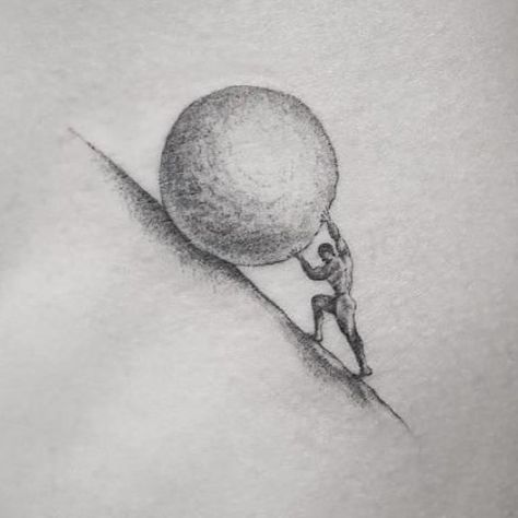 Sisyphus Sketch, Sysiphus Tattoo Simple, Sisyphus Tattoo Design, One Must Imagine Sisyphus Happy Tattoo, Sysphisus Tattoo, Sysiphus Tattoo Design, Sisphyus Tattoo, Sysaphis Tattoo, Sysiphus Drawing